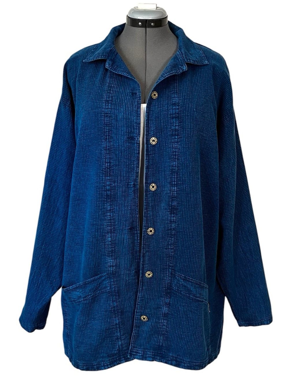 Vintage Ezze Wear Cord Cotton button front Shacket Blue XL